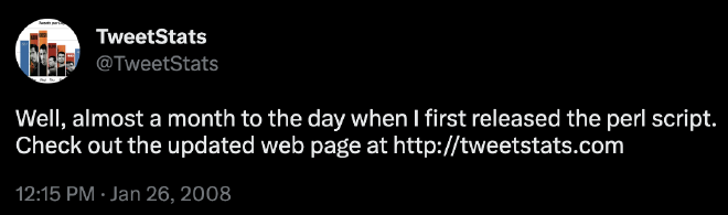 TweetStats.com launch tweet